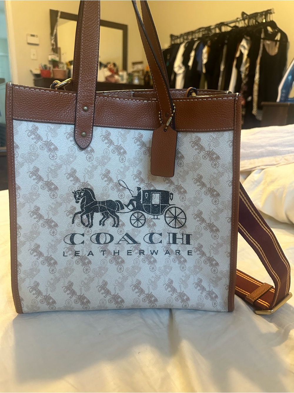 Coach Cream Canvas & Brown Leather Signature Messenger Tote